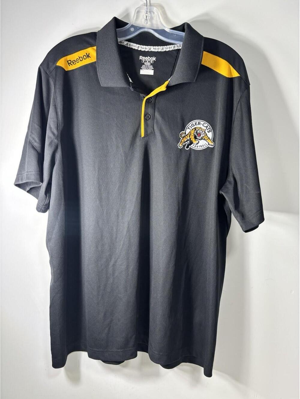 HAMILTON TIGER-CATS CFL FOOTBALL REEBOK MENS BLACK SHIRT POLO - SIZE XL